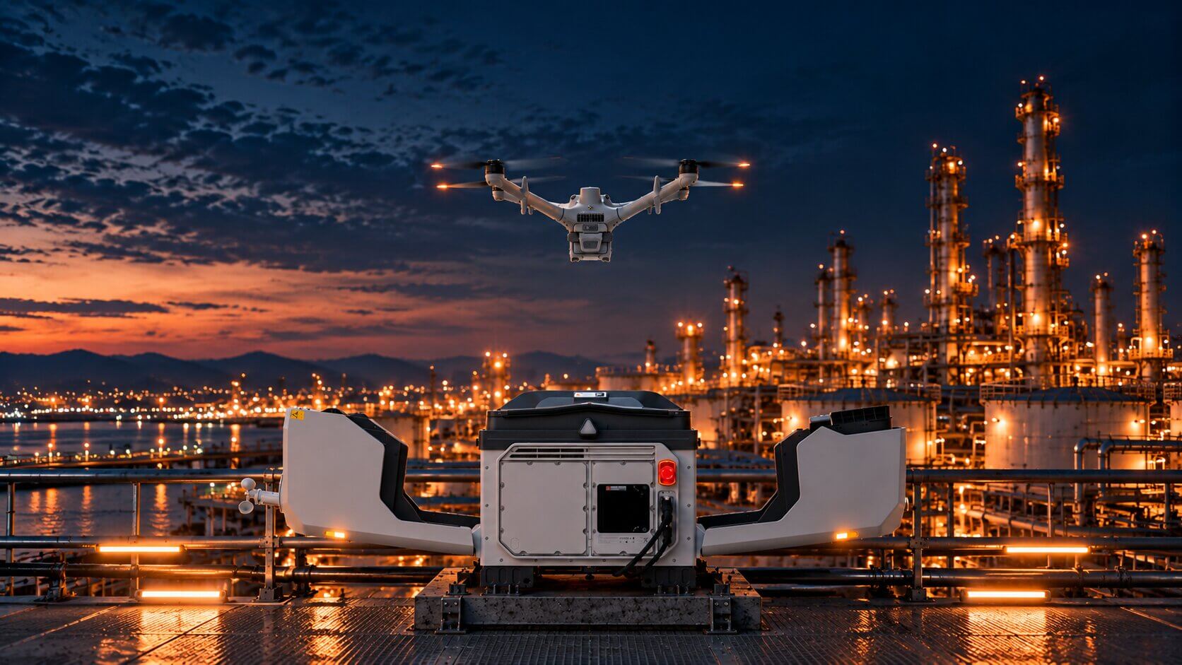 DJI Dock 4 automated drone docking station deployed at an industrial facility in Saudi Arabia